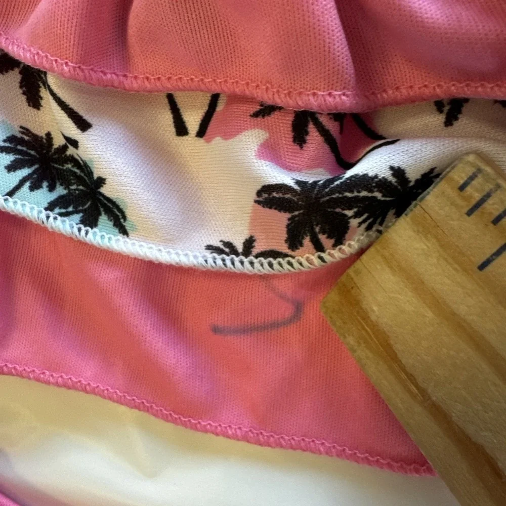 Pink‎ Tropical Palm Tree Pet Bikini Set Two-Piece Dog Swimsuit with Ruffles